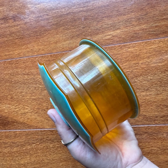 1930s Celluloid Art Deco Amber Blue Floral Powder Vanity Jar Trinket Box Jewelry - Picture 11 of 11